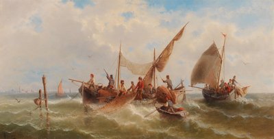 Fishing Boats against a Venetian Silhouette by Albert Rieger